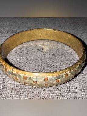 Vintage Tri-Color Basketweave Bangle Bracelet Retro Rose Yellow White Gold Tone